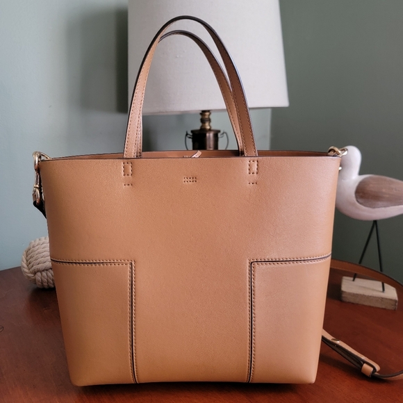 Tory Burch Block-T Small Tote Mustard Yellow Unlined Leather Bag - Picture 4 of 16